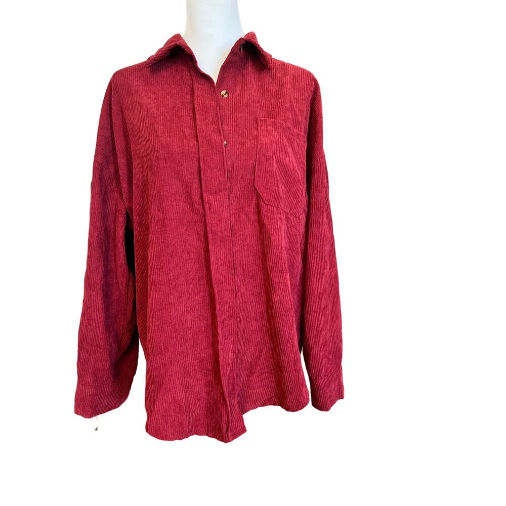 BELALU womens small burgundy corduroy button front shirt top long sleeve